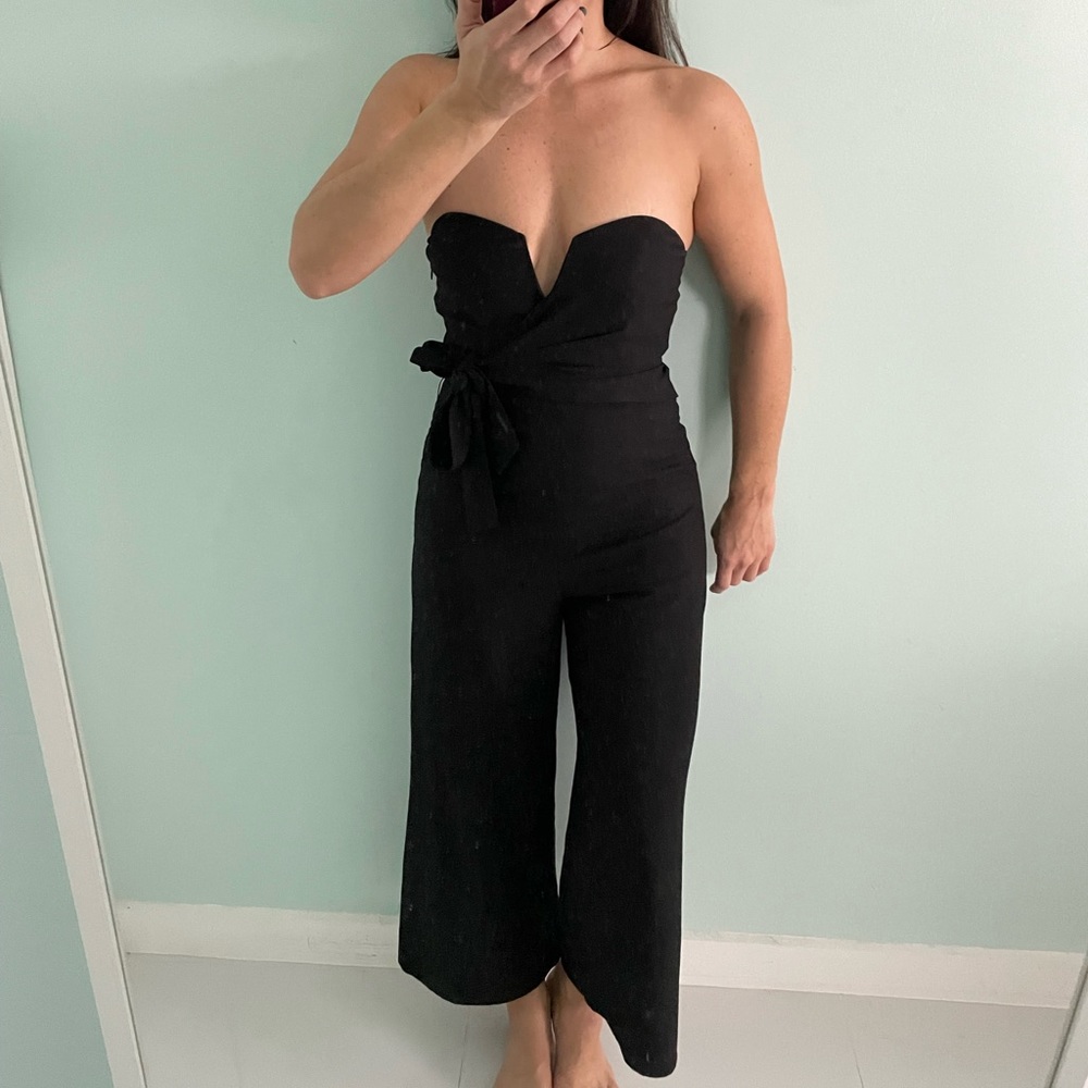ASTR the label black bustier cropped jumpsuit size S